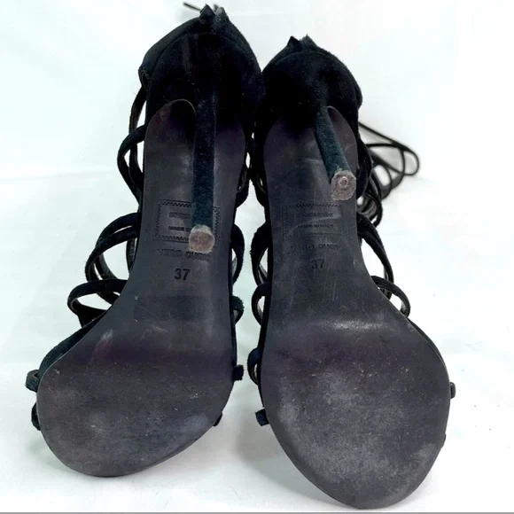 DSQUARED Black Strappy Geometric Knee-High Heeled Boots - Picture 10 of 10